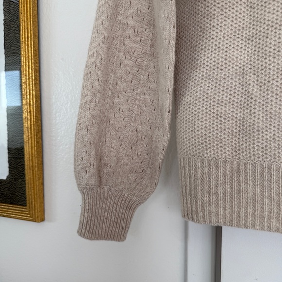 Madewell Mclean Pullover Sweater Merino Wool Pointelle sleeve Knit oatmeal XS - Picture 6 of 10